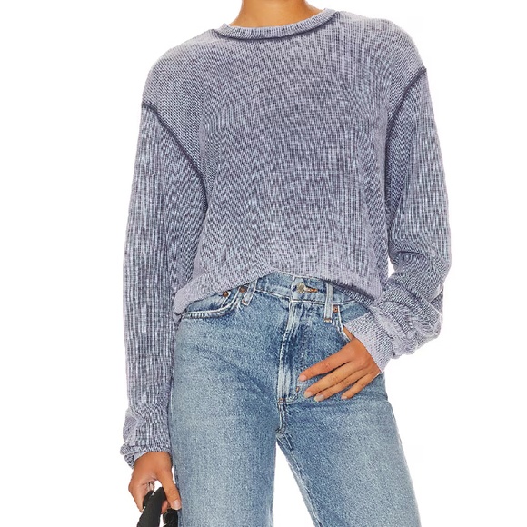 NWT Michael Lauren Exon Crop Crew Pullover Dark Navy Burnout (Size S) - Picture 1 of 5